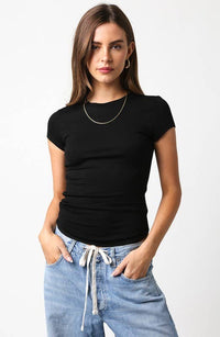Serena Ribbed Cap Sleeve Top - Black