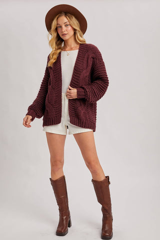 Andy Cable Knit Cardigan - Maroon
