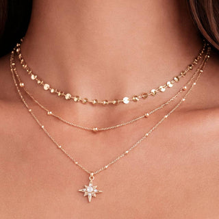 18K Gold PVD Plated Stainless Steel Celestial Layered Necklace