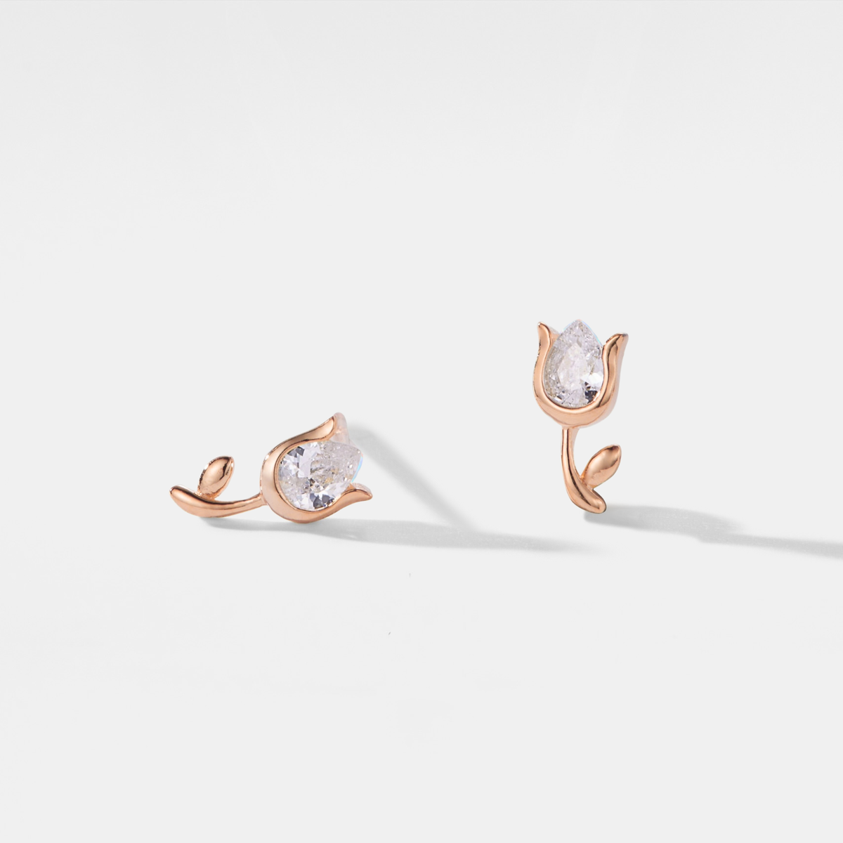 Dainty Tulip Flower Stud Earrings in 925 Sterling Silver