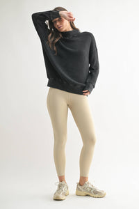 Chunky Waffle Mineral Wash Mock Neck Sweater
