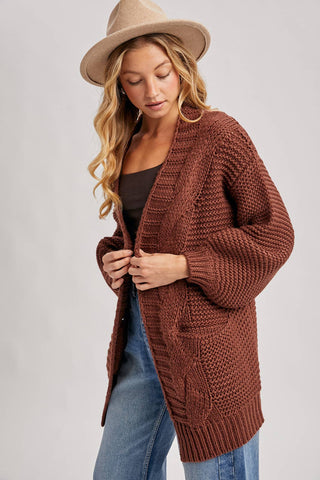 Charlie Cable Knit Cardigan - Chocolate