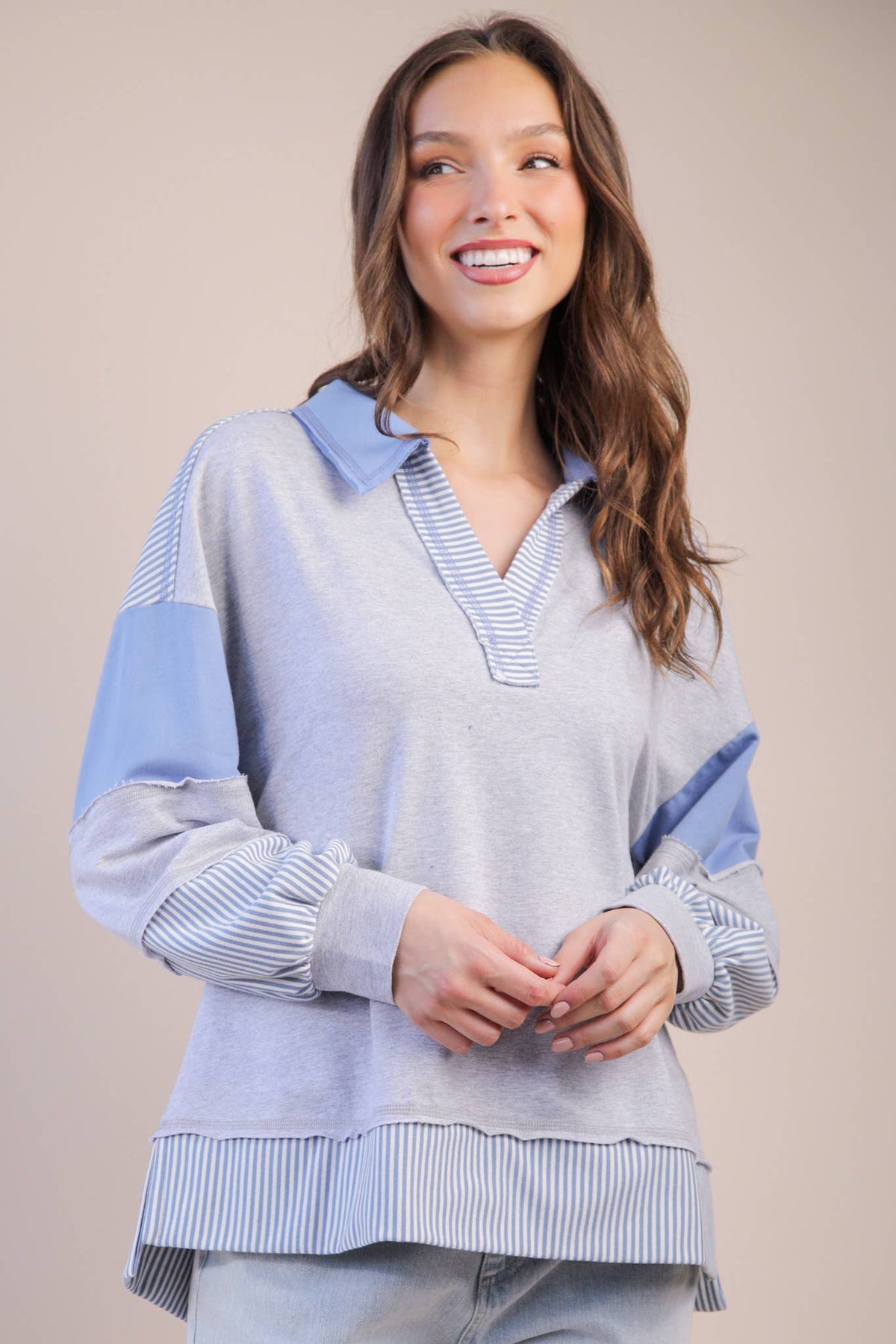 Color Block Solid & Stripe Casual Knit Top