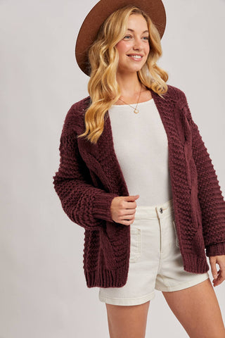 Andy Cable Knit Cardigan - Maroon