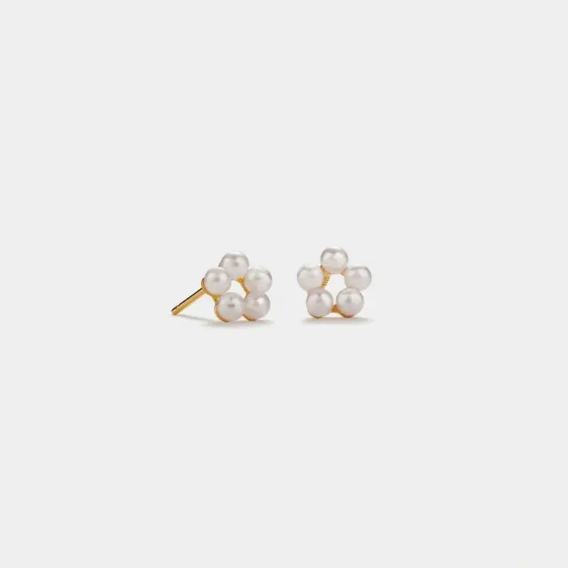 Tiny Small Pearl Flower Stud Earrings in 925 Sterling Silver