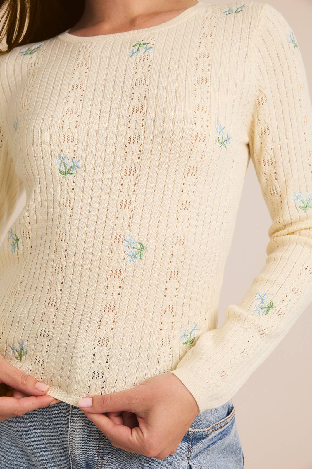 Ava Pointelle Floral Top