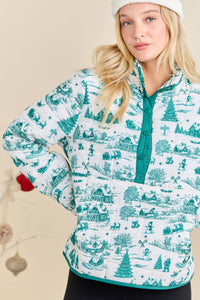 Winter Village Print Puffer Jacket – Holiday Outerwear