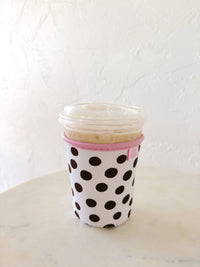 Coffee Cup Cover - Brown Polka Dots