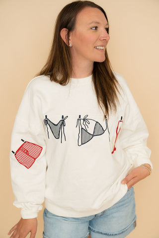All - American Summer Icon Sweatshirt: Patriotic Embroidered Coastal Pullover - Wild Lavender Boutique