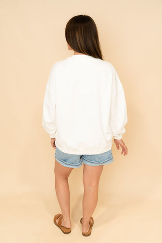 All - American Summer Icon Sweatshirt: Patriotic Embroidered Coastal Pullover - Wild Lavender Boutique