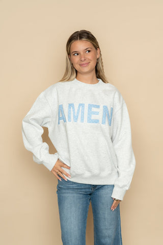 Amen Mock Neck Sweatshirt - Heather Gray - Wild Lavender Boutique