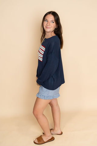 American Flag Sweater - Navy - Wild Lavender Boutique