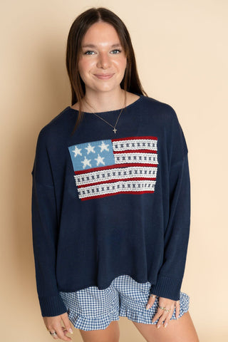 American Flag Sweater - Navy - Wild Lavender Boutique