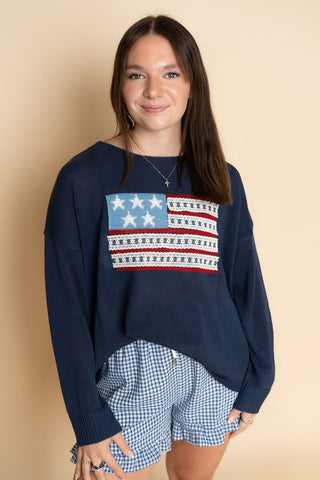 American Flag Sweater - Navy - Wild Lavender Boutique