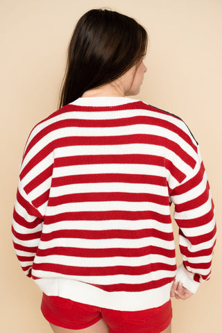 American Flag Sweater Top - Wild Lavender Boutique