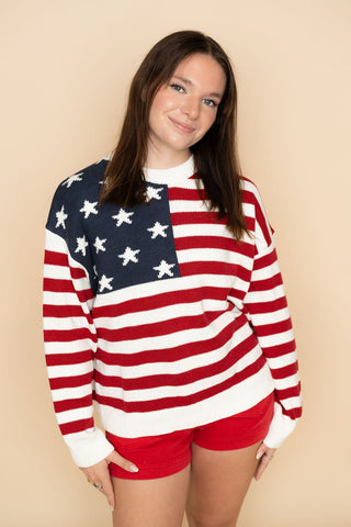 American Flag Sweater Top - Wild Lavender Boutique