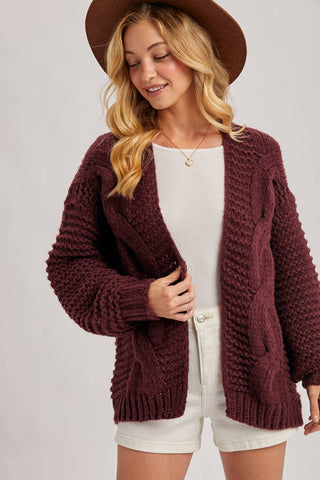 Andy Cable Knit Cardigan - Maroon - Wild Lavender Boutique