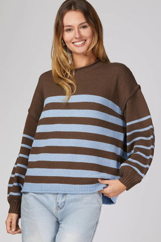 Anna Striped Sweater - Brown & Blue - Wild Lavender Boutique