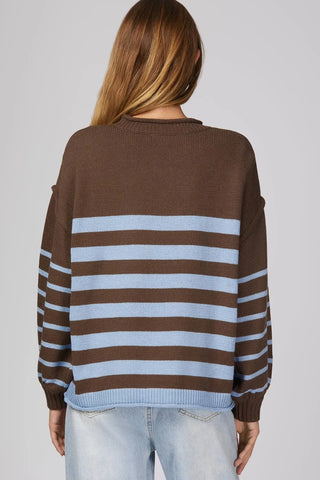 Anna Striped Sweater - Brown & Blue - Wild Lavender Boutique