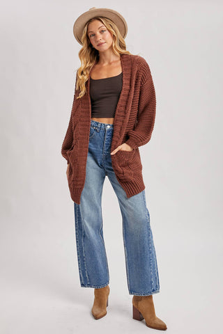 Charlie Cable Knit Cardigan - Chocolate