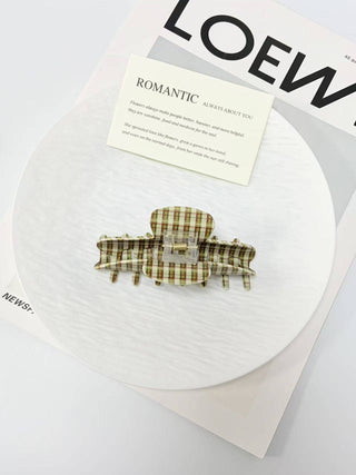 Vintage Plaid Pattern Hair Claw Clip: GreenBeige