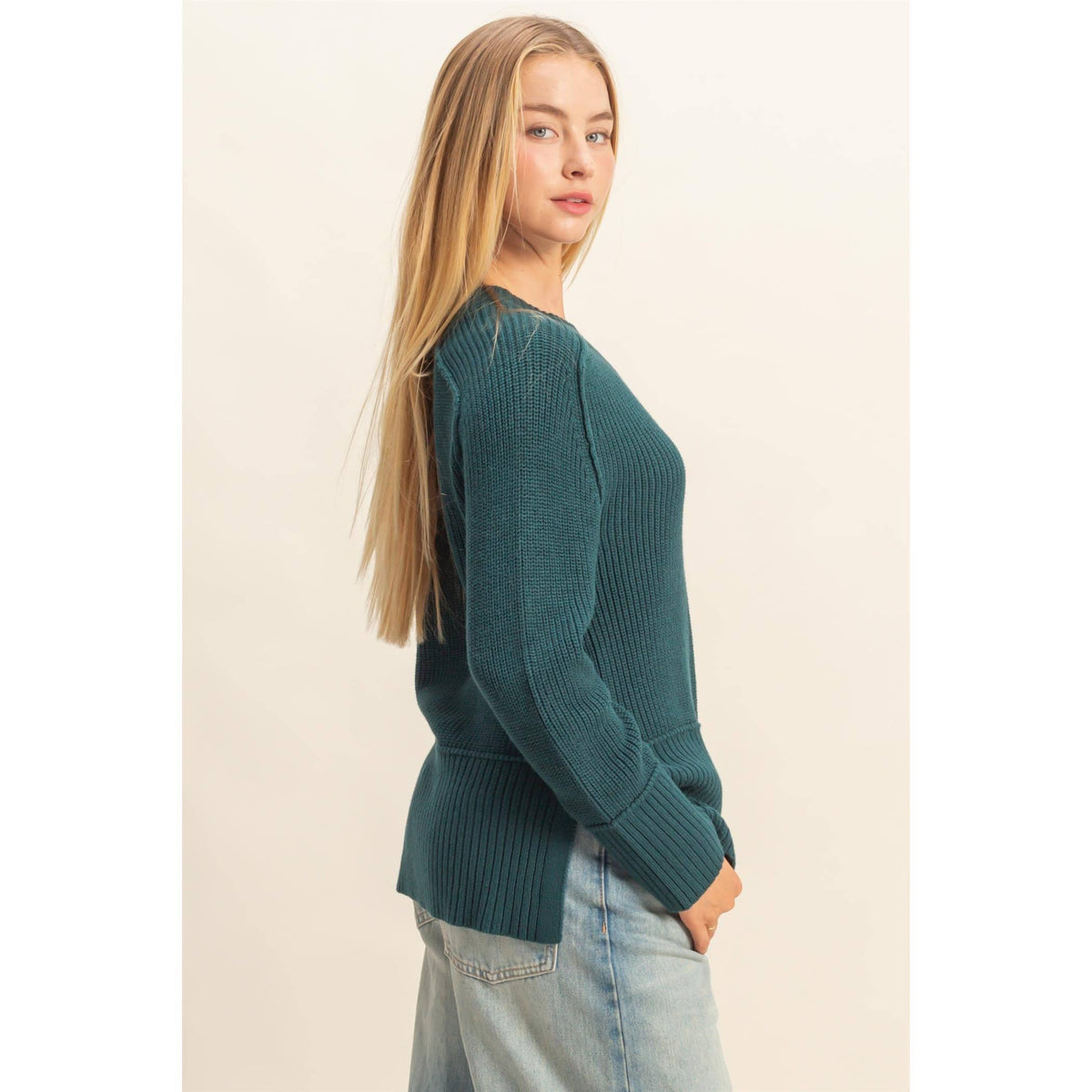 Raglan Long Sleeve Side Slit Sweater