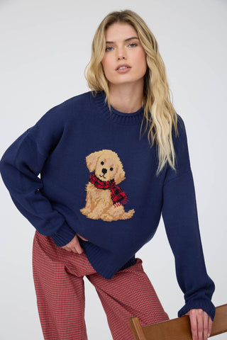 Intarsia Puppy Crew Neck Sweater