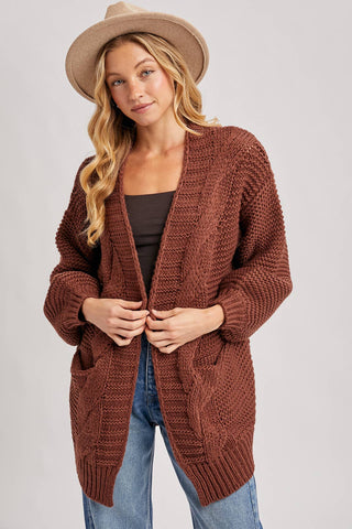 Charlie Cable Knit Cardigan - Chocolate