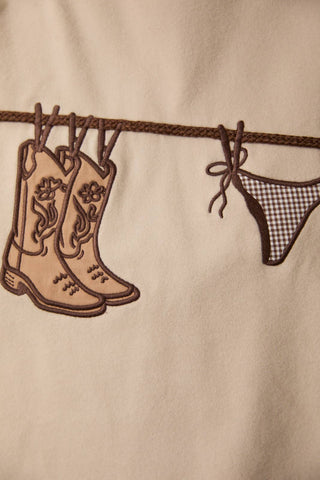 Rodeo Graphic Short Sleeve Top - Taupe