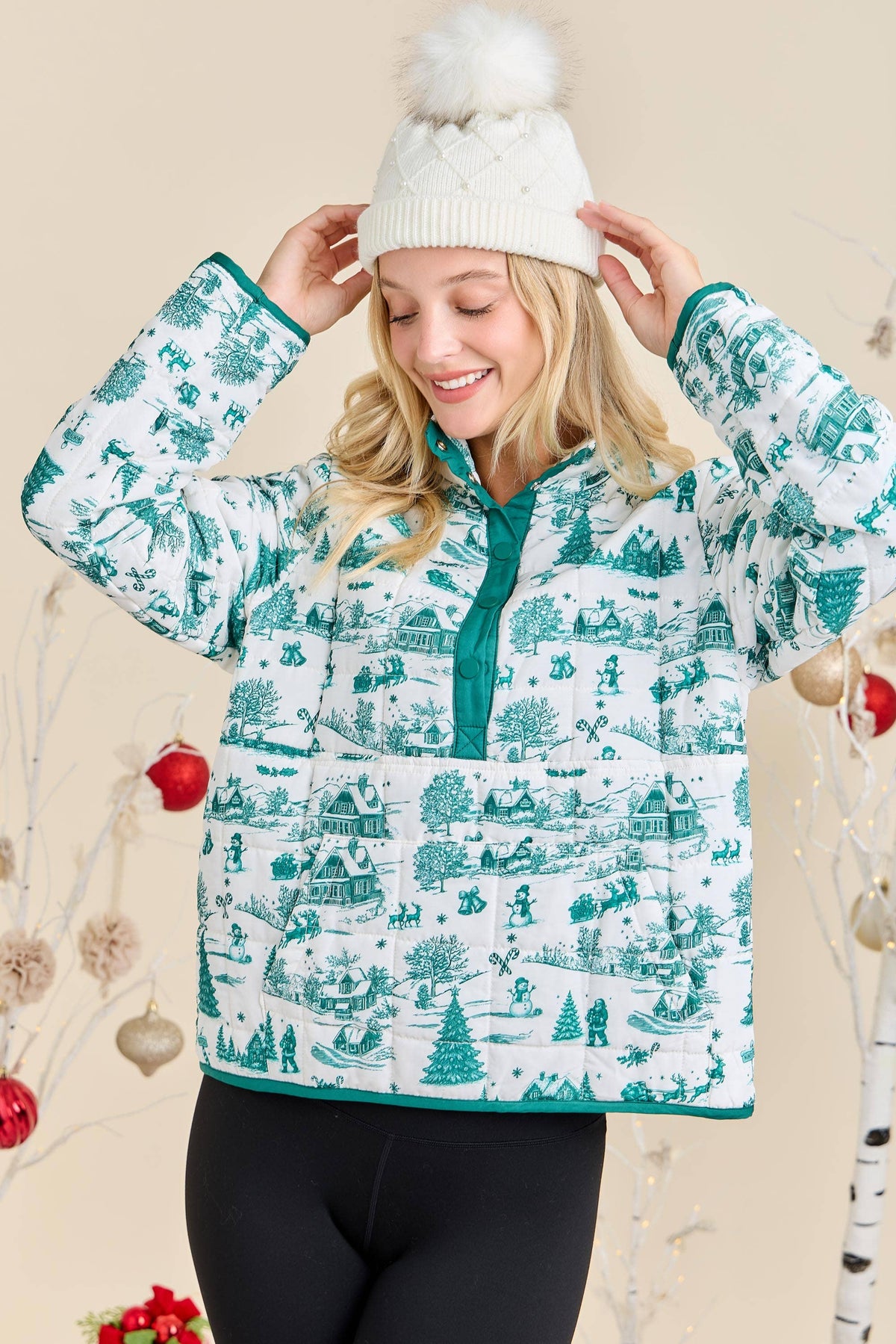 Winter Village Print Puffer Jacket – Holiday Outerwear