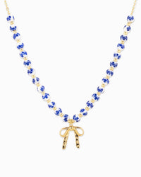 Ceramic Blue Bead Bow Pendant Necklace