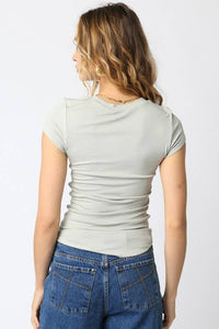 Serena Ribbed Cap Sleeve Top - Heather Gray