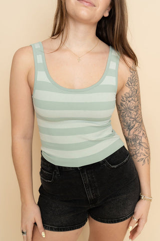 Bailey Knit Striped Seamless Padded Tank Top - Mint - Wild Lavender Boutique
