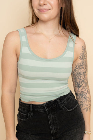 Bailey Knit Striped Seamless Padded Tank Top - Mint - Wild Lavender Boutique