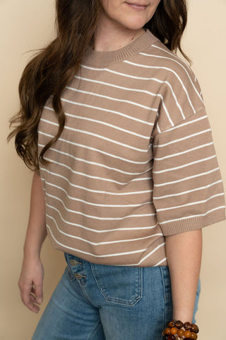 Baker Striped Knit Short Sleeve Top - Wild Lavender Boutique