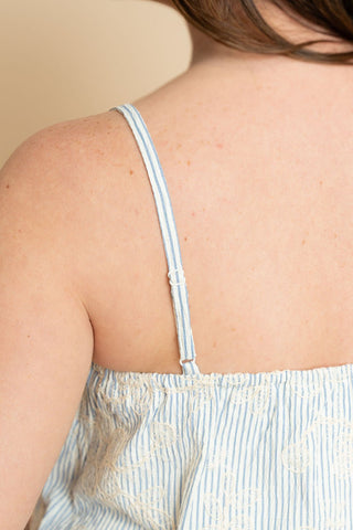 Barker Striped Embroidered Scalloped Tank Top - Blue - Wild Lavender Boutique