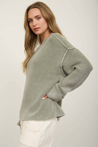 Werner Ribbed Crew Neck Sweater - Olive