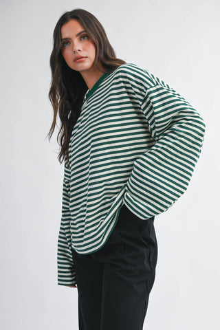 Frankie Oversized Stripe Long Sleeve Top - Green