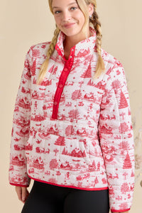 Winter Village Print Puffer Jacket – Holiday Outerwear