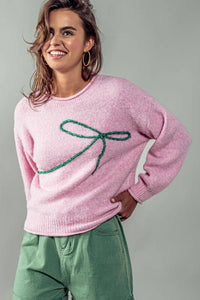 Bow Charm Knit Sweater - Pink