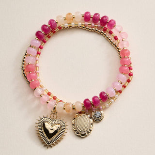 Beaded Heart Charm Stretch Bracelet Set - Wild Lavender Boutique