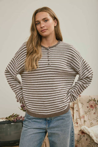 Becky Button Up Henley Sweater - Wild Lavender Boutique
