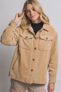 Megan Sherpa Lined Shacket - Beige