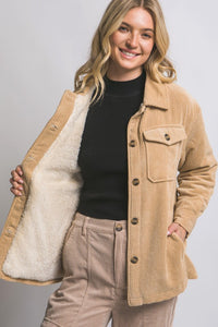 Megan Sherpa Lined Shacket - Beige