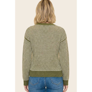 Tory Two Toned Waffle Knit Striped Sweater - Matcha