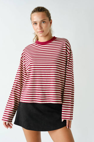 Horizon Striped Long-Sleeve Tee - Cherry Red