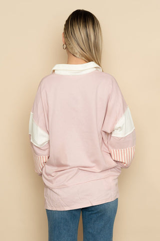 Bindy Mixed Media Print Blocked Knit Rugby Shirt - Wild Lavender Boutique
