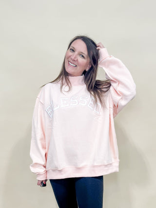 Blessed Mock Neck Sweatshirt - Wild Lavender Boutique
