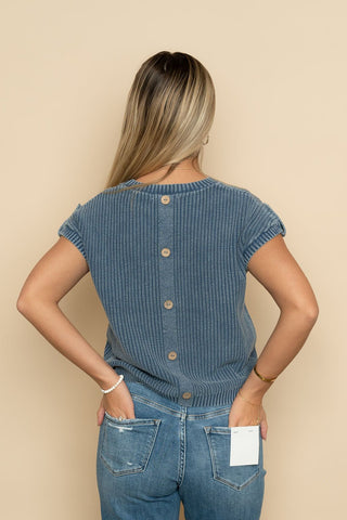 Bowden Acid washed Knit Top - Idigo - Wild Lavender Boutique