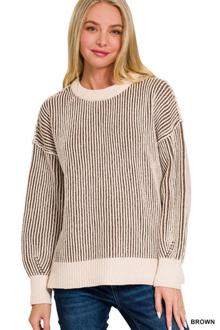 Brinley Two-Tined Crewneck Sweater - Wild Lavender Boutique